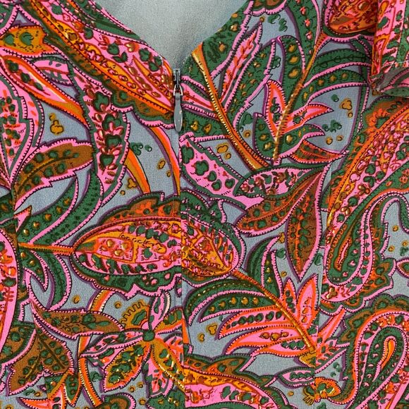 J Crew Dress Size 4 100% Silk Pink Blue Paisley Shift Ruffle Feminine Chic‎ Boho - Picture 6 of 11